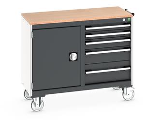 Bott Cubio Mobile Cabinet / Maintenance Trolley measuring 1050mm wide x 525mm deep x 890mm high. Storage comprises of 1 x Cupboard (525mm wide x 600mm high) and 5 x 525mm wide Drawers (2 x 75mm, 1 x 100mm, 1 x 150mm & 1 x 200mm high).... Bott MobileIndustrial Tool Storage Trolleys 1050mm x 525mm